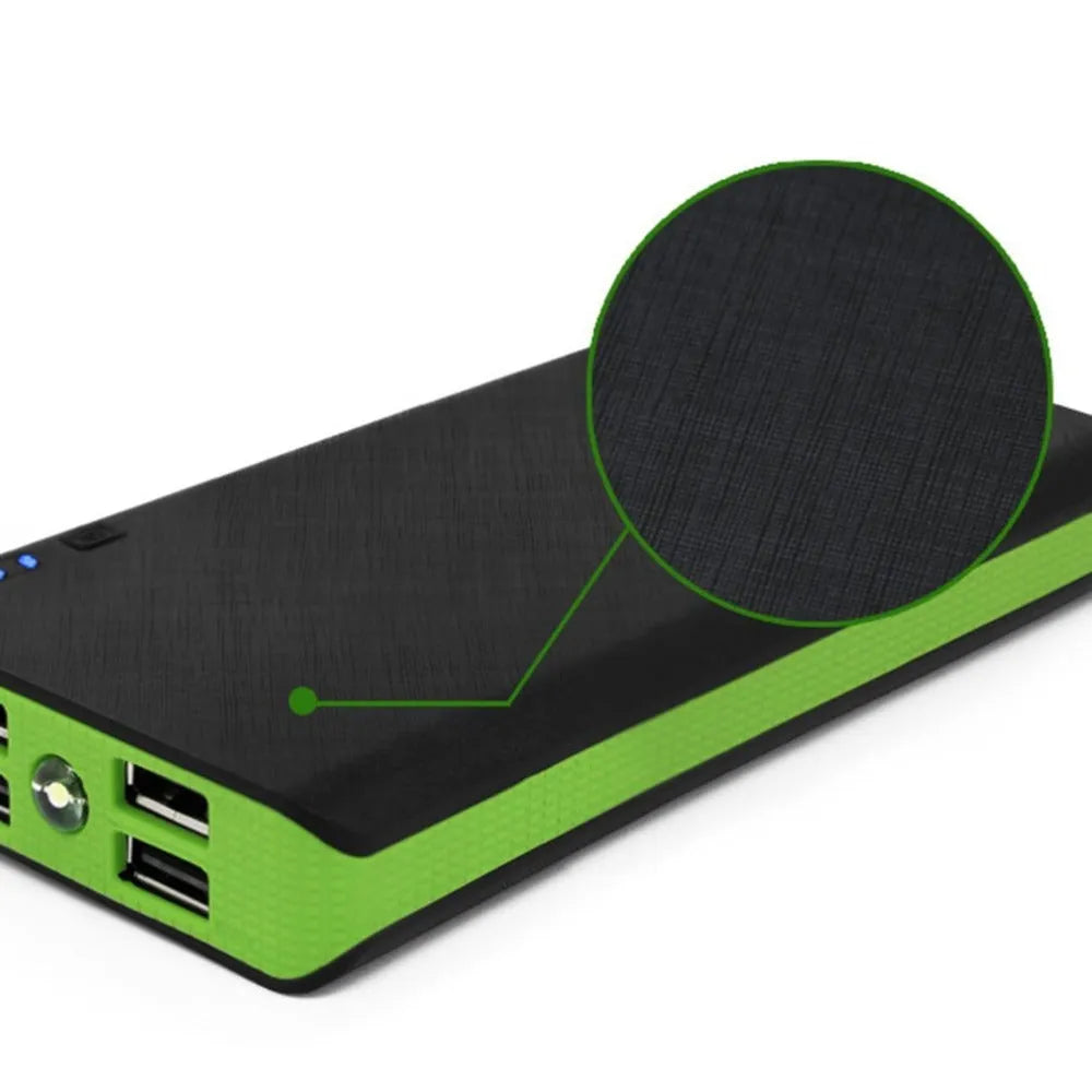 A red 20,000mAh portable power bank with USB port, showing its compact size.