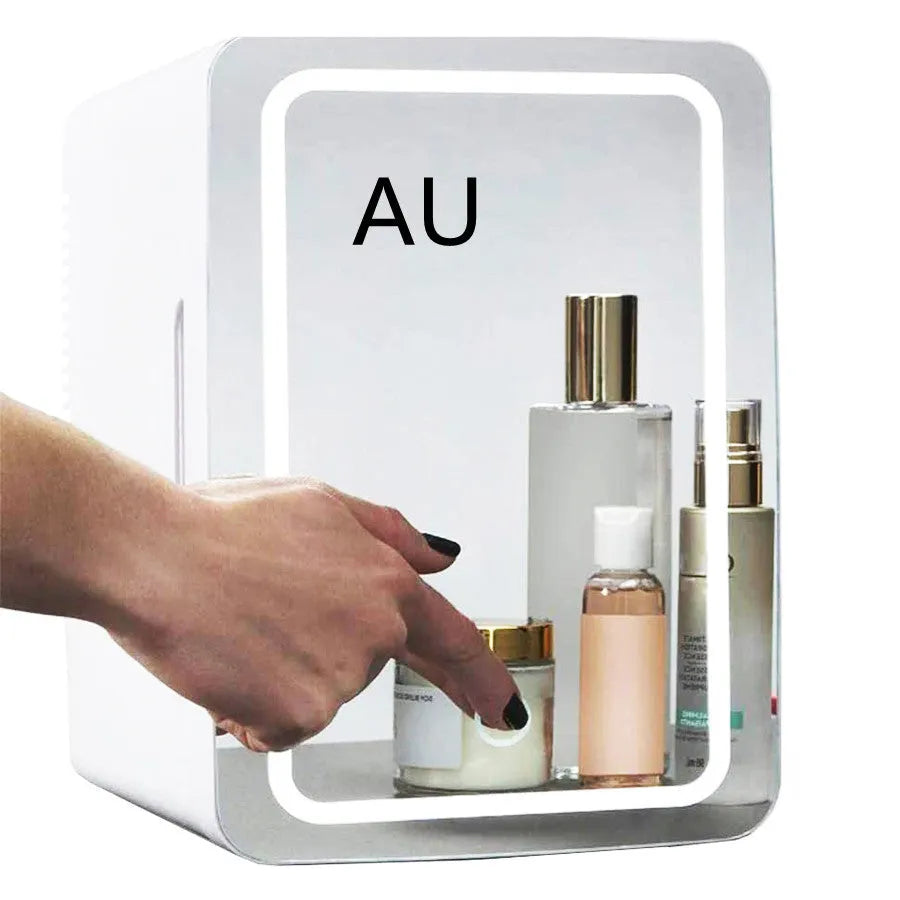 White portable mini makeup fridge with cooling and warming functions for skincare products