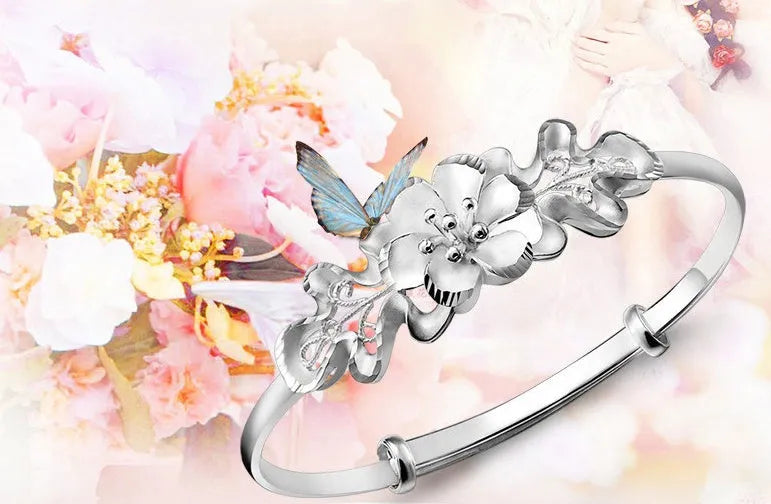 Sweet Bauhinia adjustable copper bracelet with floral bauhinia flower design for women