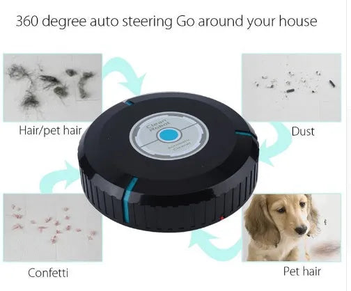Black auto cleaner robot with microfiber mop pad, slim 5.5cm height, on a hard floor