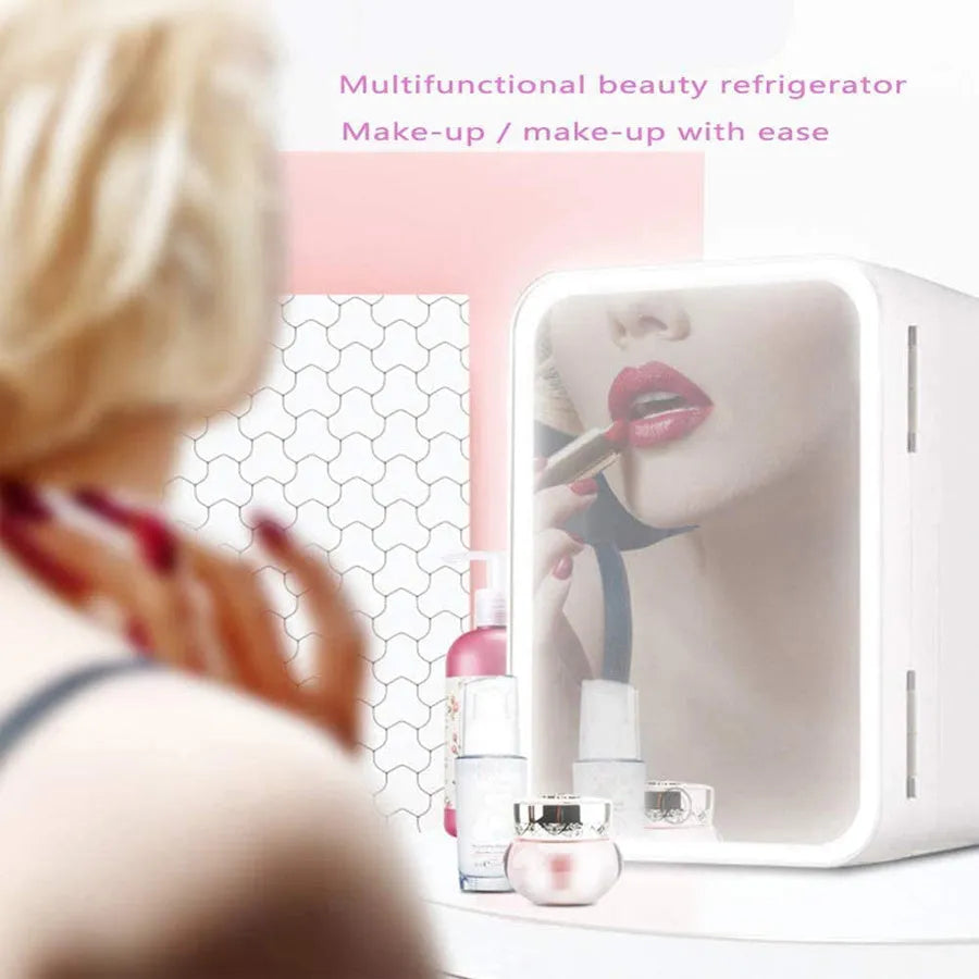 White portable mini makeup fridge with cooling and warming functions for skincare products