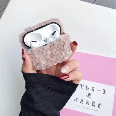 Green plastic and plush headphone cover for Apple AirPods charging case