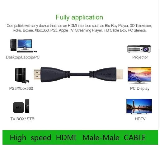 Gold-plated HDMI 1.4 cable with male connectors for 1080p HD and 3D signals