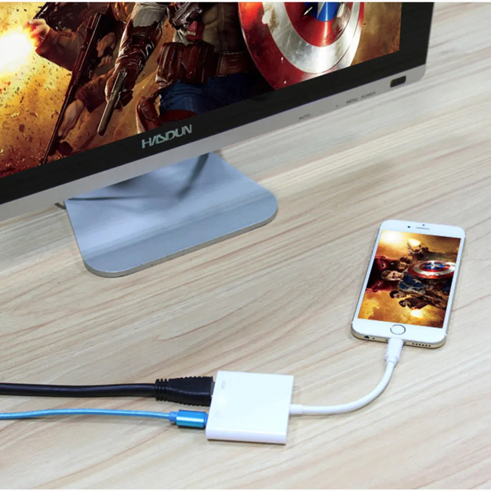 White Lightning to HDMI adapter cable with HDMI 2.0 and same-screen display for iPod, monitor and television use