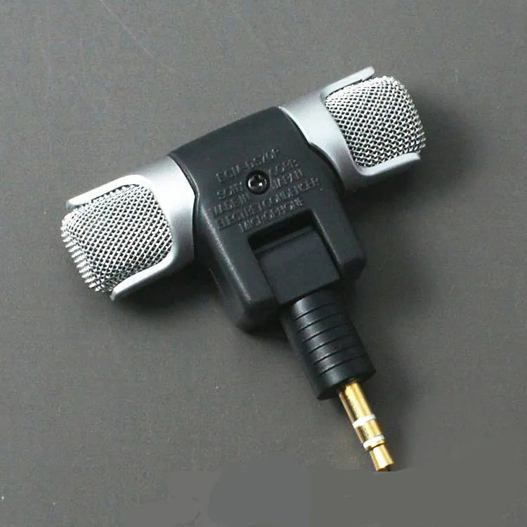 Mini electret condenser microphone with gold-plated 3.5mm plug, black and silver, for smartphones