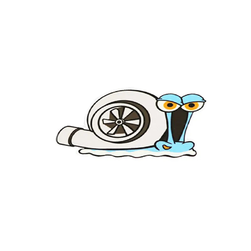 Reflective snail cartoon car bumper sticker with colourful design on white background