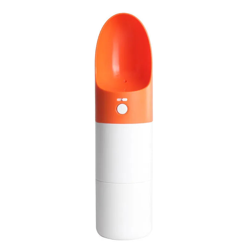 MOESTAR white and grey rocket-shaped pet drinking cup with a black drinking nozzle and lock button.