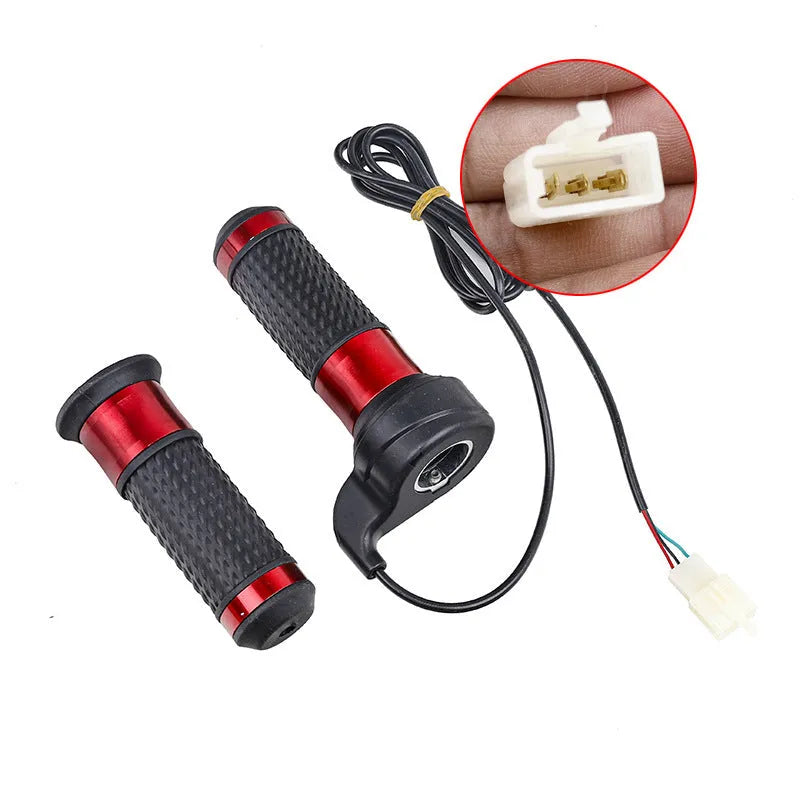 Plastic three-speed rotating handle for modifying a three-wheel electric car's accelerator, shown in a choice of colours.