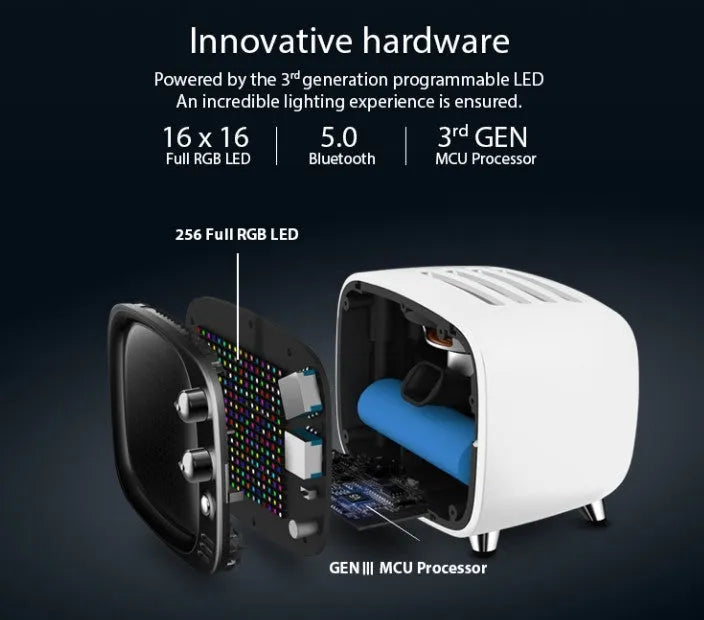 Portable Bluetooth speaker with alarm clock functions in black, blue, green, pink, red, or white colours