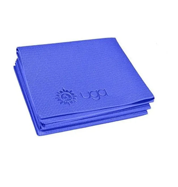 Foldable PVC yoga mat in blue, non-slip surface, 4mm thickness