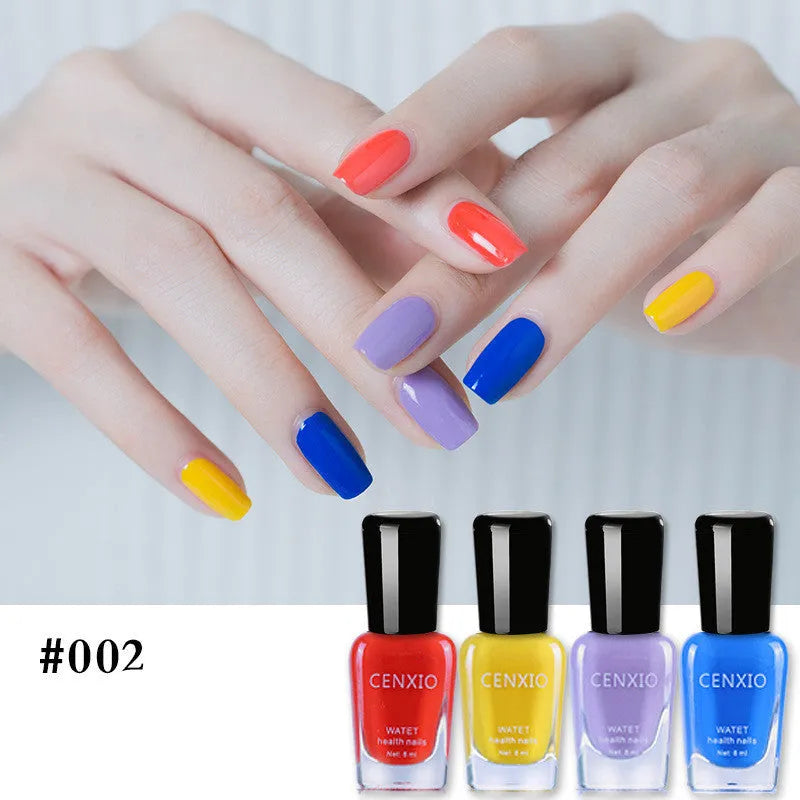 Water-based nail polish set with four 8mL bottles, peelable odourless DBP-free formula, full-colour range