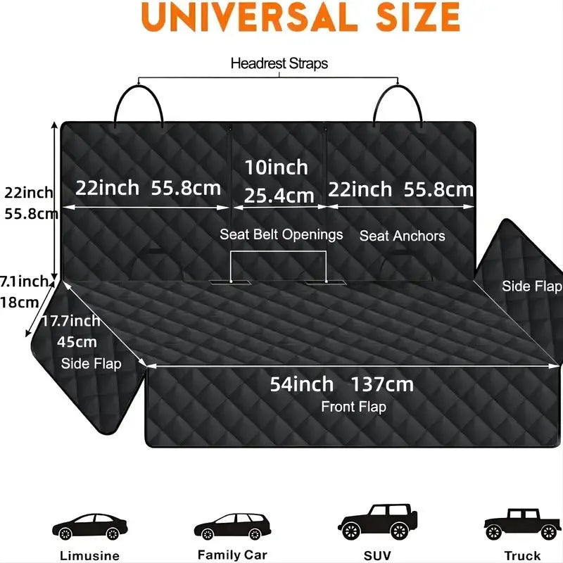 Black waterproof cloth dog car mat for rear seat or boot, dual-use pet pad for dogs