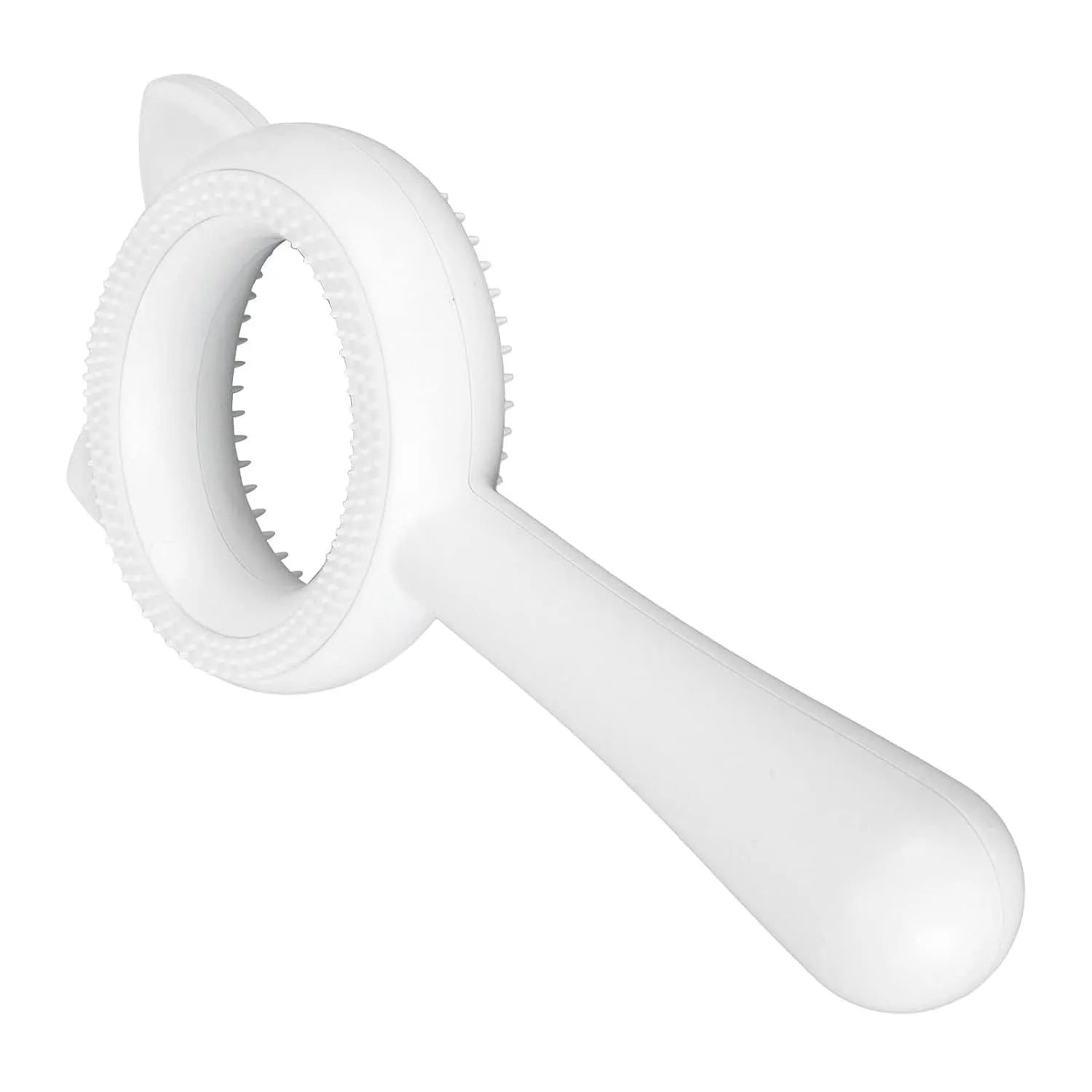 Blue and white dual-sided pet grooming brush with deshedding comb and massage functions