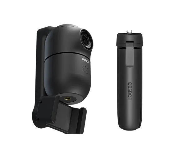 Black motorised mobile phone bracket on tripod with face tracking for live broadcasting