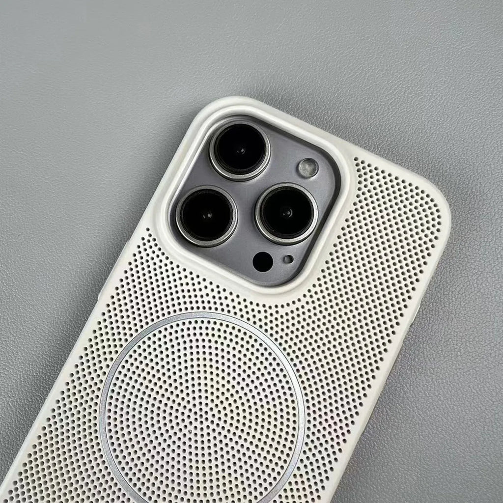 Frosted magnetic hard phone case for IPhone on a table, showing colour options.