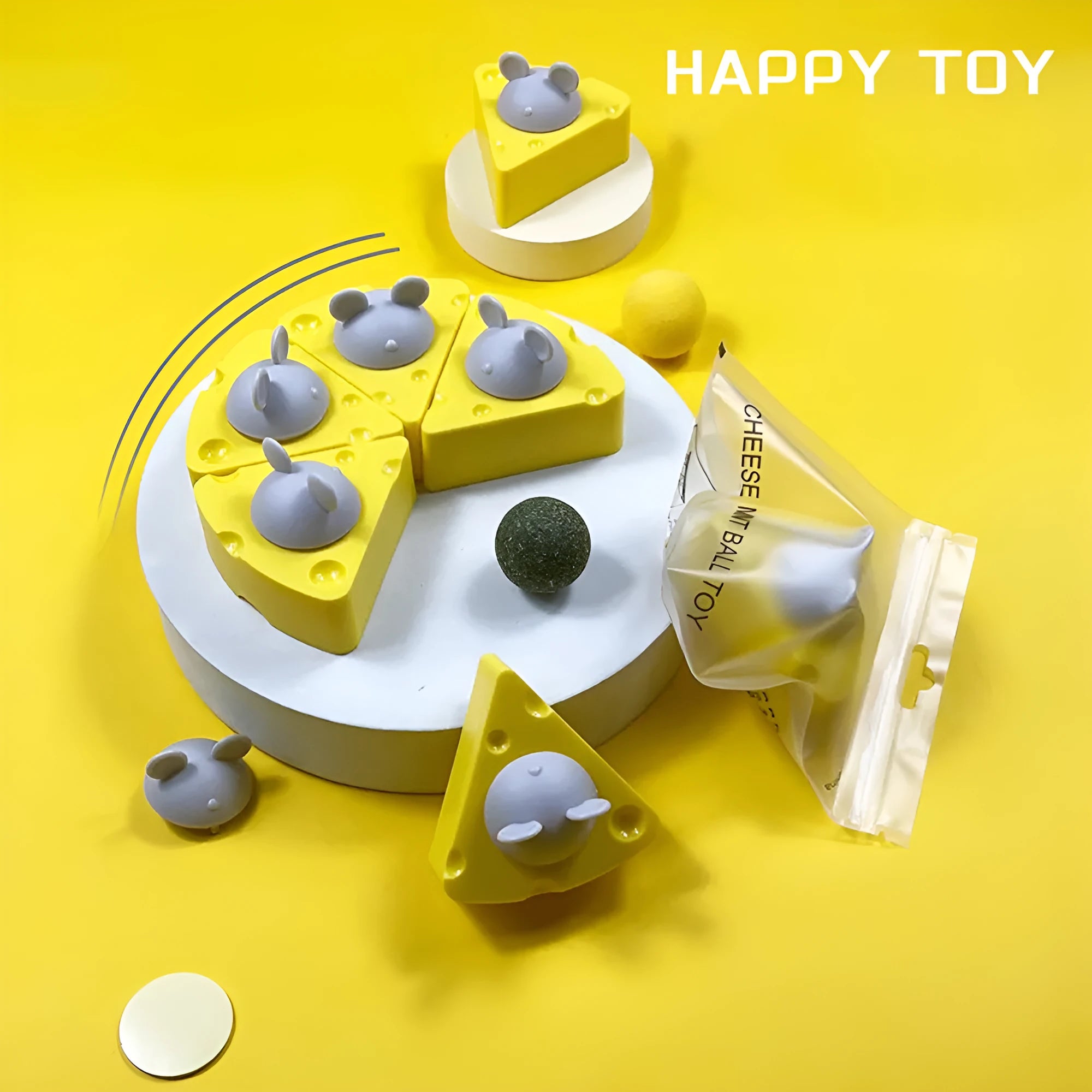 Yellow catnip and silvervine chew toy balls for indoor cats dental care