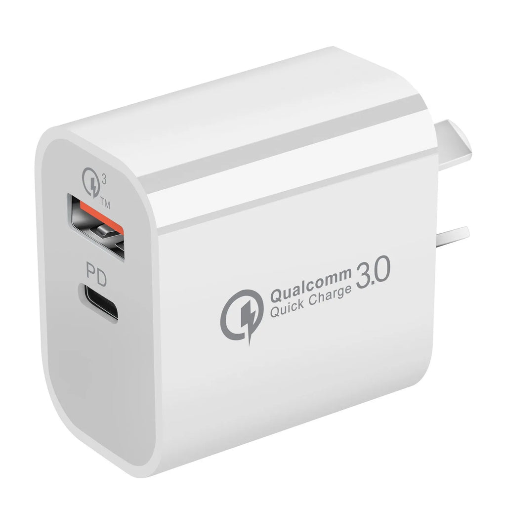 White Australian dual port USB charger with SAA certification label