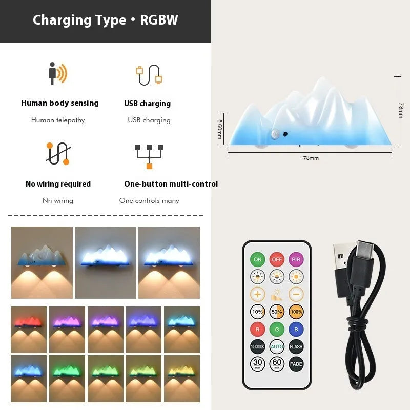 Snow Mountain chargeable night lamp with remote control, colourful modern simplicity design, 178x60x78mm