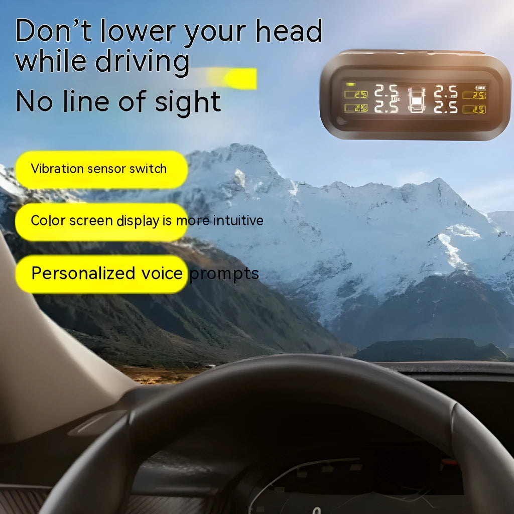Solar wireless car tyre pressure monitor with colour screen display and four external sensors