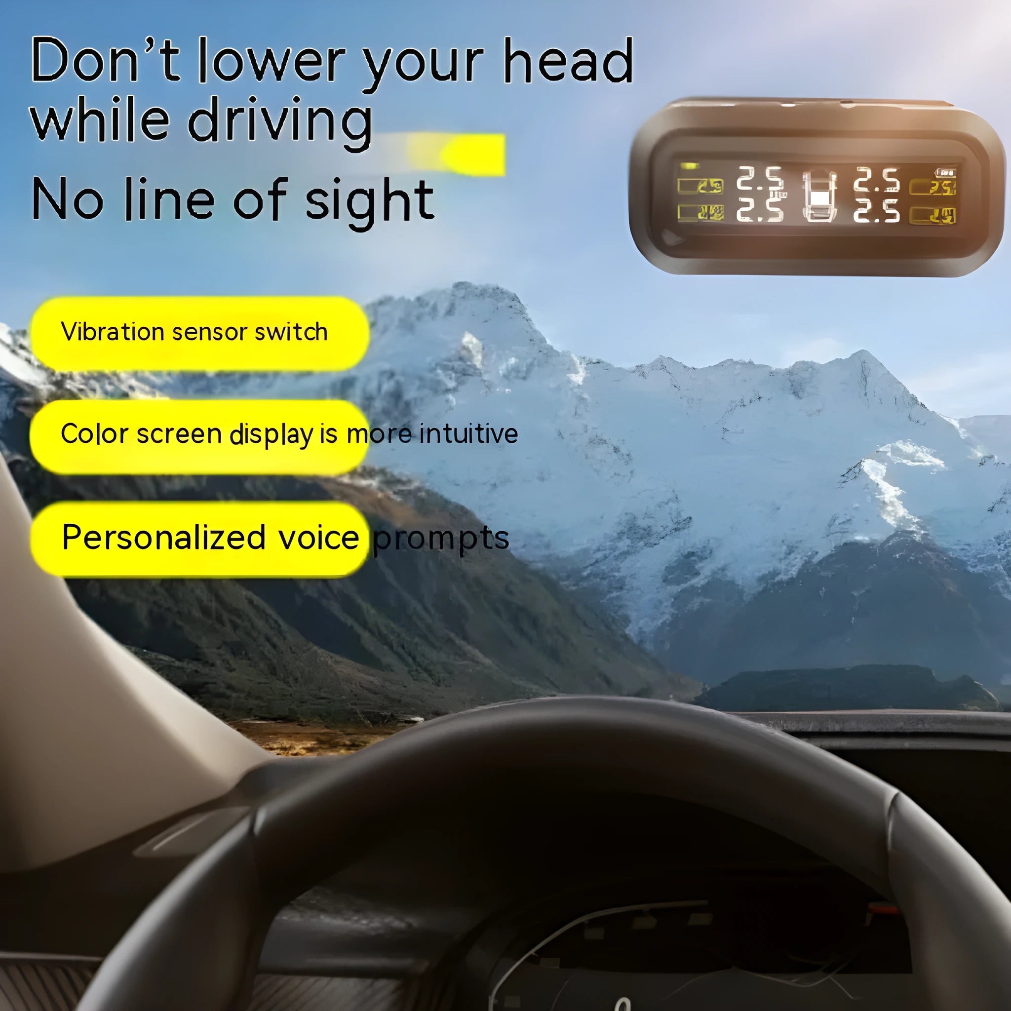 Solar wireless car tyre pressure monitor with colour screen display and four external sensors