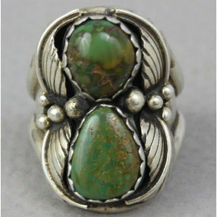Turquoise geometric women's ring with retro inlaid design in alloy electroplated jewellery