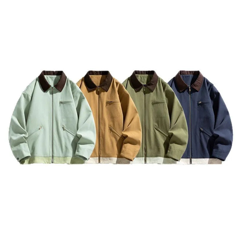 American retro style loose fit jacket with contrast lapels and side seam pockets