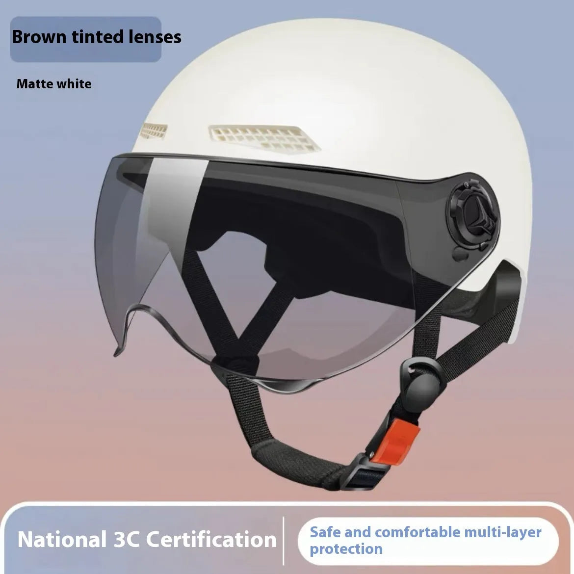 3C-certified polypropylene electric motorcycle helmet with sun protection shown in light pink colour.