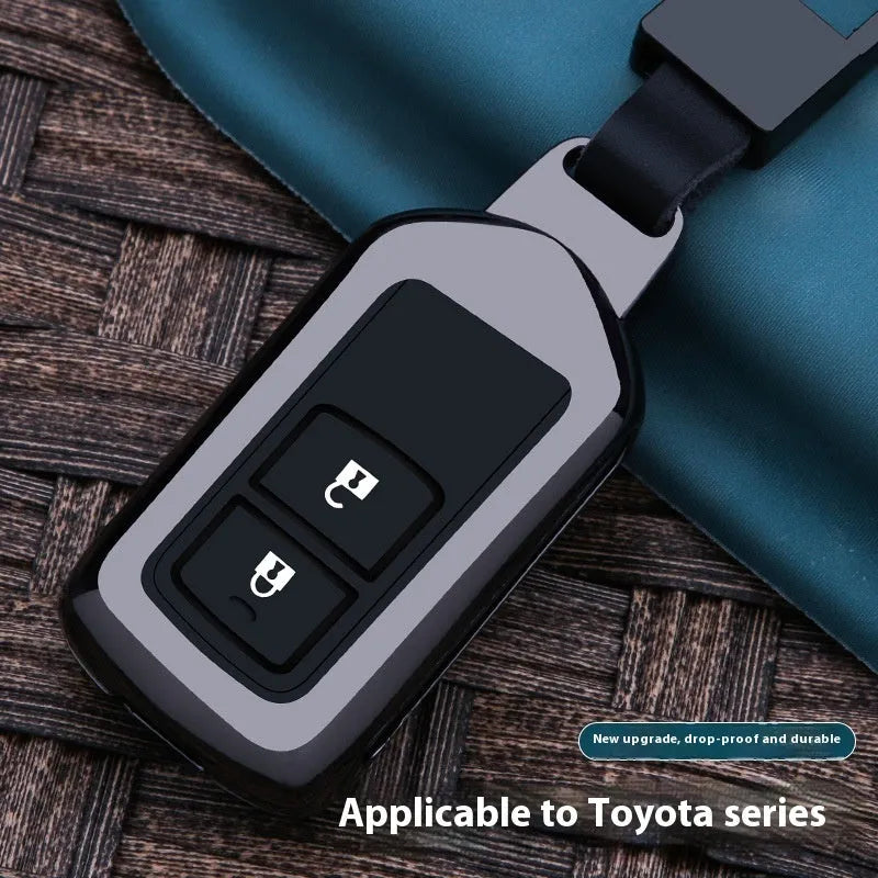 Zinc alloy keycase in minimalist business style, shown in Toyota E black, Toyota E silver, Toyota F black, and Toyota F silver