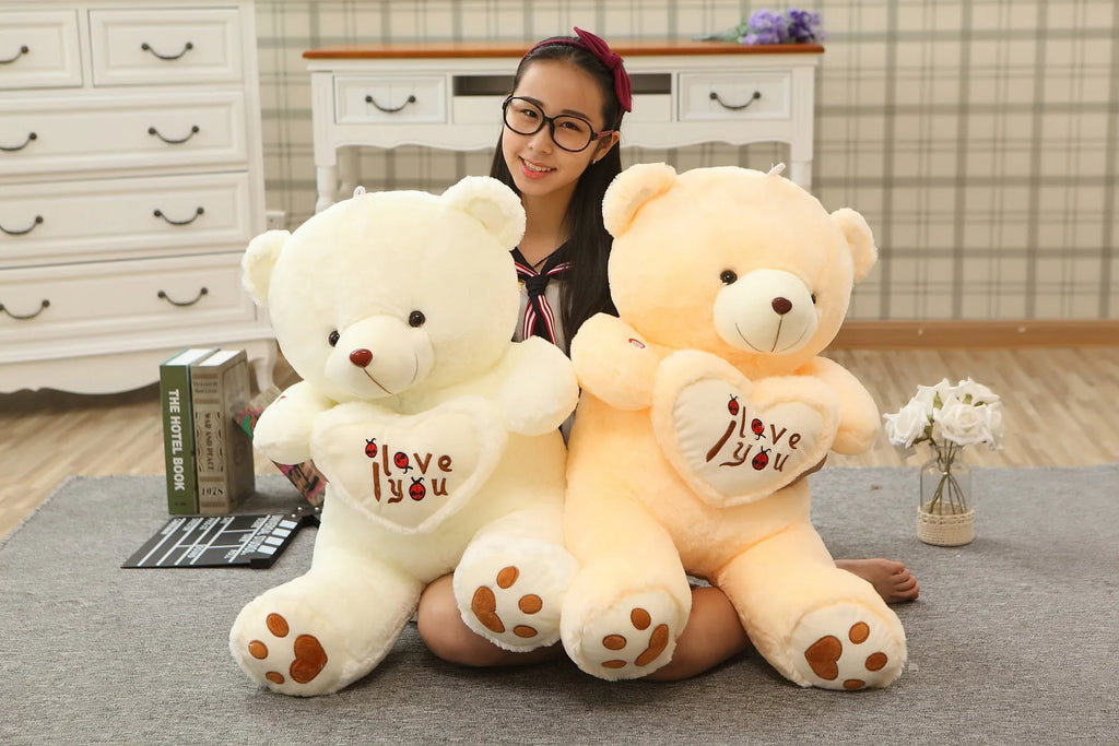 50cm heart-shaped giant teddy bear in beige cotton plush for children