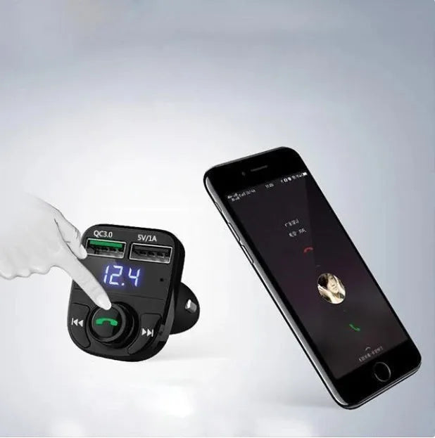 Modern car charger in black with MP3 playback and 3.1A USB output