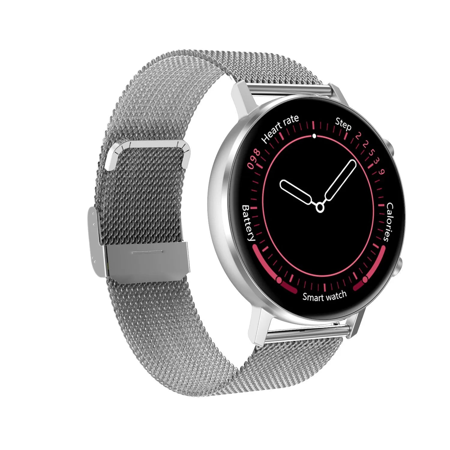 DT96 smart bracelet fitness tracker with steel strap and colour display showing fitness metrics