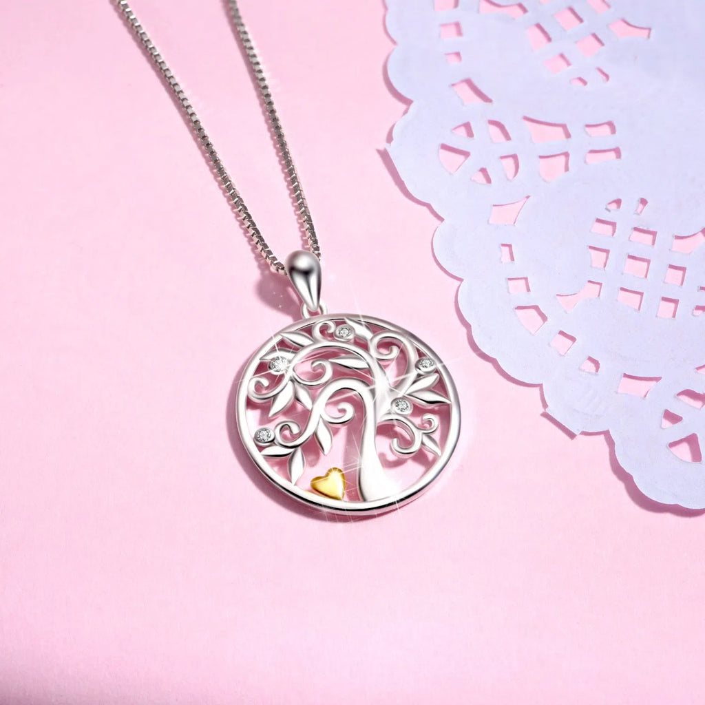925 silver tree of life pendant necklace hollow out design with micro inlaid zircon on 18 inch chain
