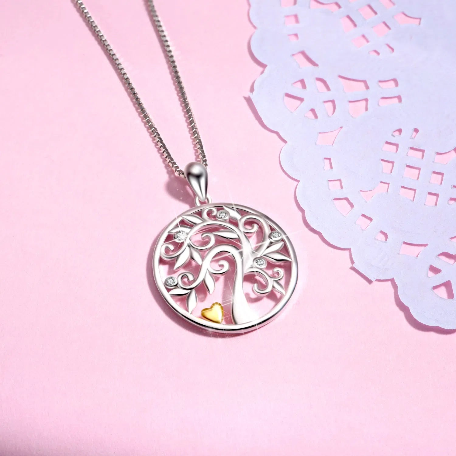925 silver tree of life pendant necklace hollow out design with micro inlaid zircon on 18 inch chain