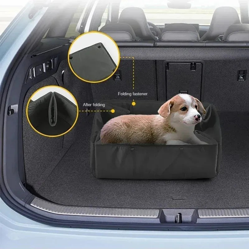 Portable dog travel bed in black, 3-in-1 pet carrier, mat and cushion, collapsible water and dirt resistant kennel