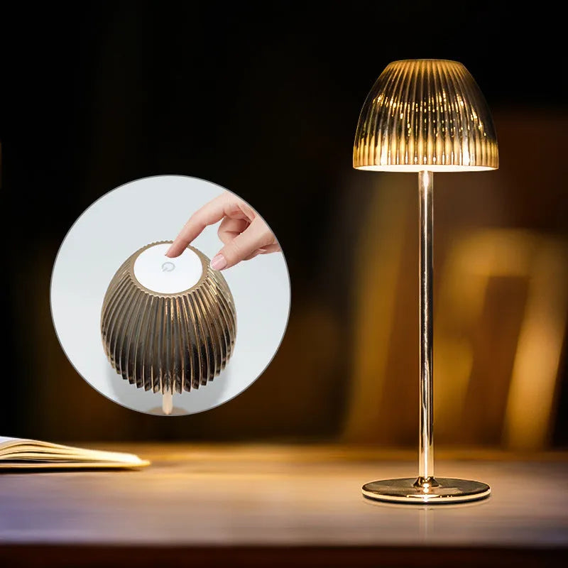 Ins pattern dimming night light with thin round base in black colour showing touch control surface