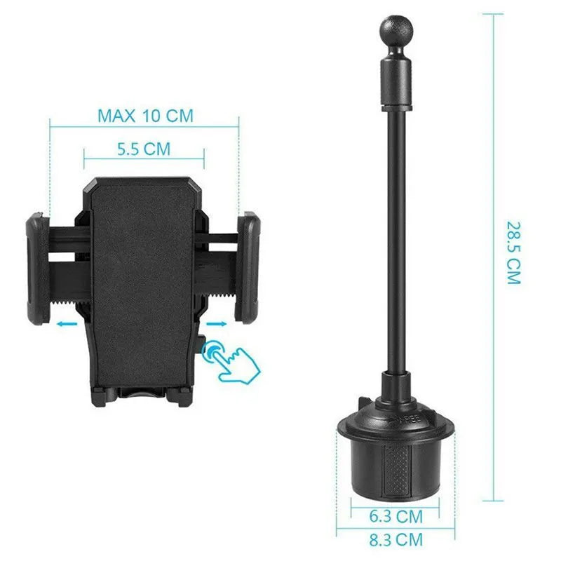 Black universal car-mount phone bracket showing adjustable padded wings and a 360-degree rotating head.