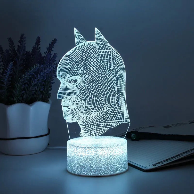 Bat Head 3D LED nightlight with black ABS base and acrylic board, 7 colour touch control