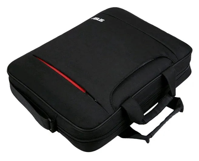 Black polyester diagonal shoulder laptop bag for 15 inch and 15.6 inch computers with multiple internal pockets