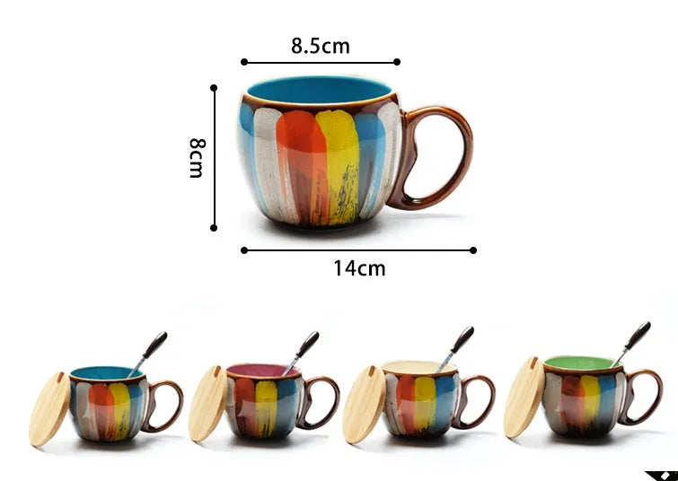 Handmade ceramic mug with lid and spoon in vibrant blue 350ml