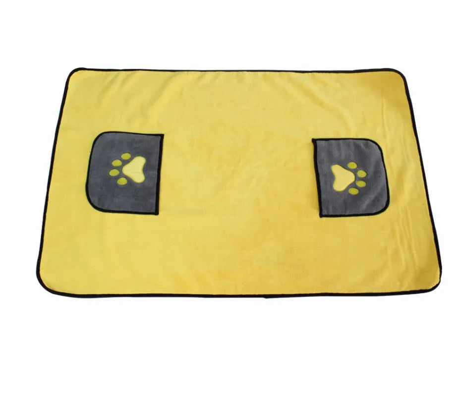 Blue pet bath towel made with 800g superfine absorbent fiber for drying dogs and cats