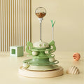 Rotating cat toy plate with four-layer tower, tracks, windmill, feather stick, and leaking food option, 25x25x41.5cm