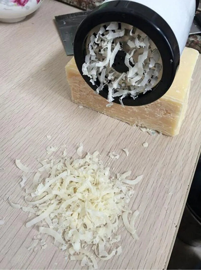 Stainless steel rotary cheese grater chocolate fondue mill 17 x 7.3cm black white two blades