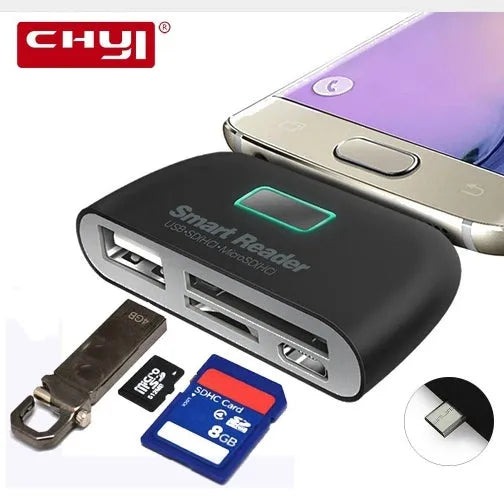 USB C OTG card reader with dual slots for SD and microSD cards in Black colour