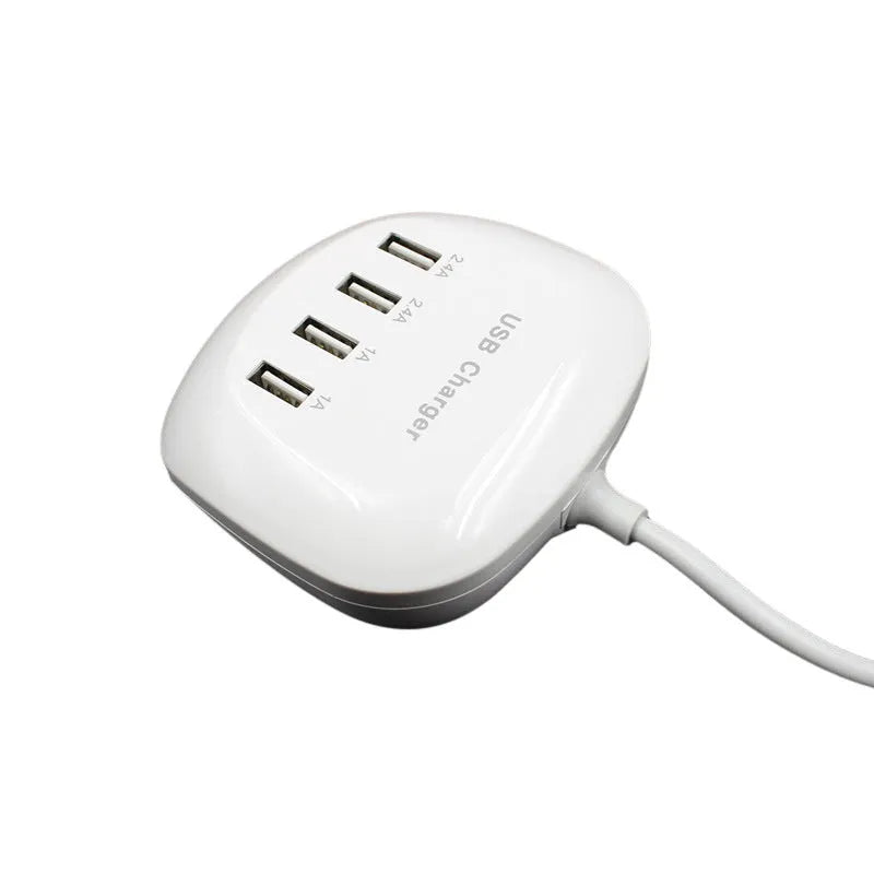 White USB wall charger with either EU or US style plug pins.