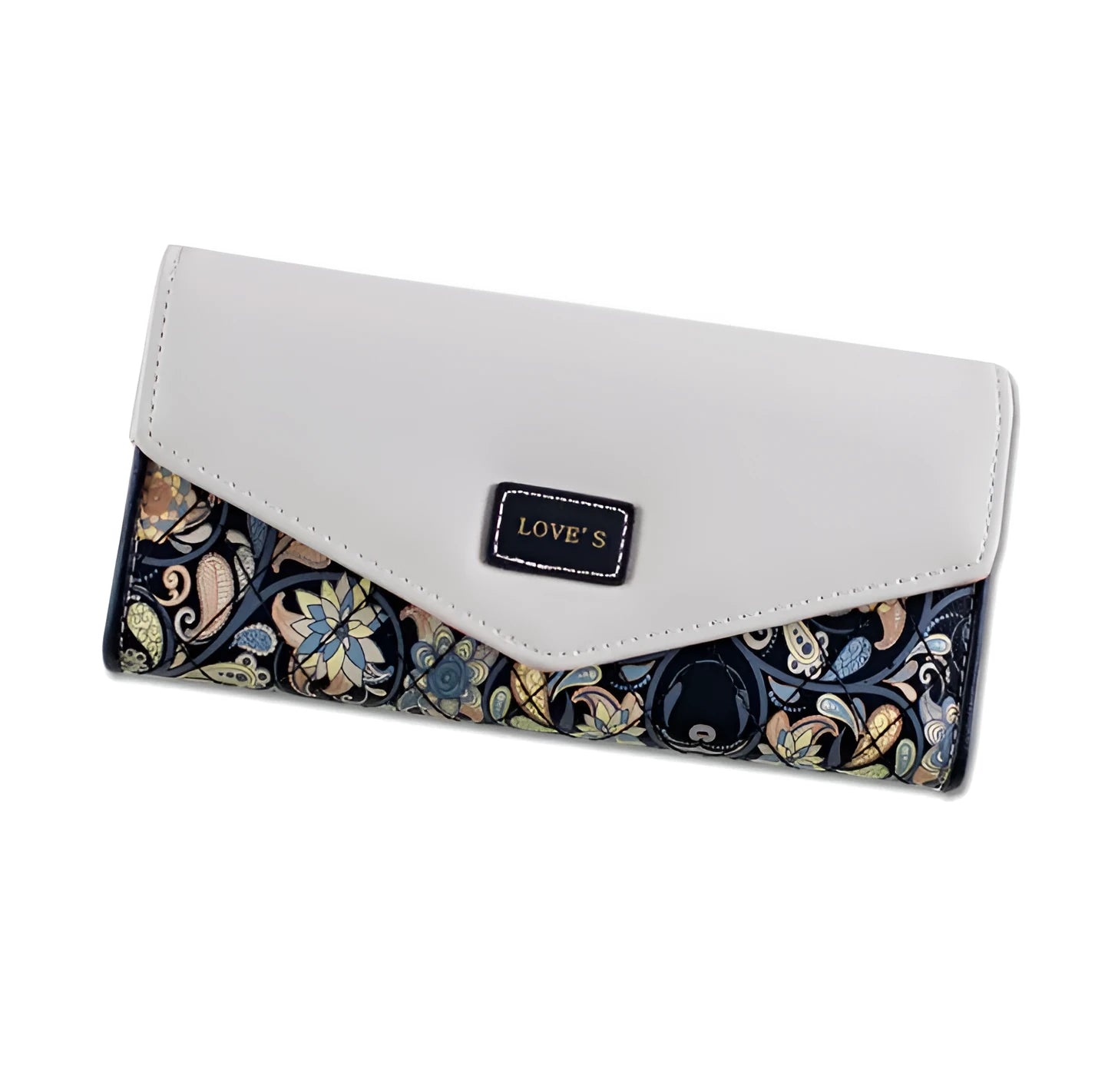 Three-fold black PU leather student wallet with a buckle closure and a leather clip, shown open to display multiple card slots.