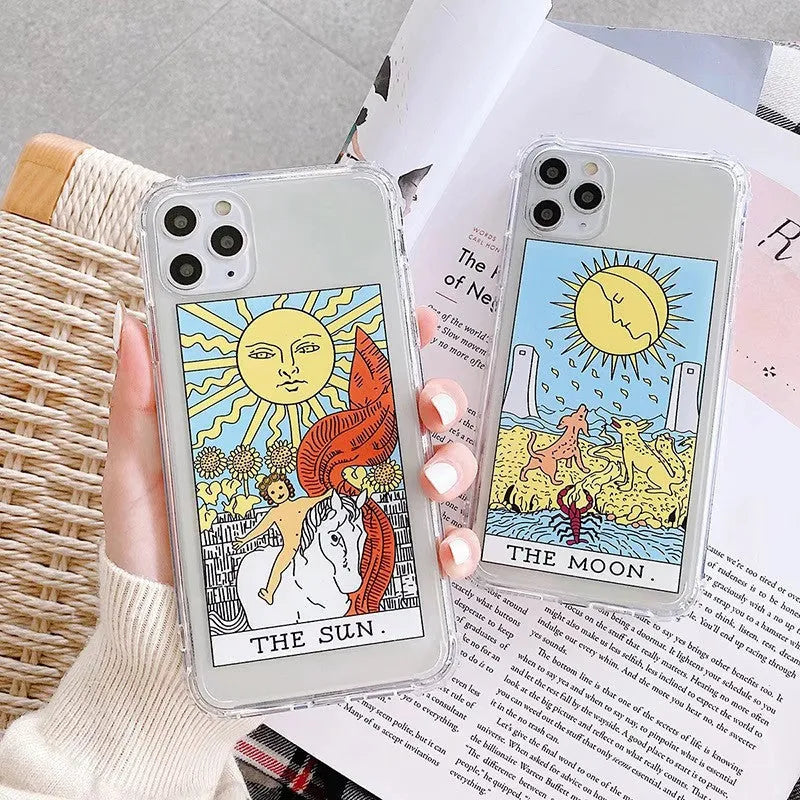 Creative mythology comic retro phone case with sun moon graffiti design for iPhone