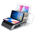 Black wireless charging stand for mobile phones and tablets with universal compatibility