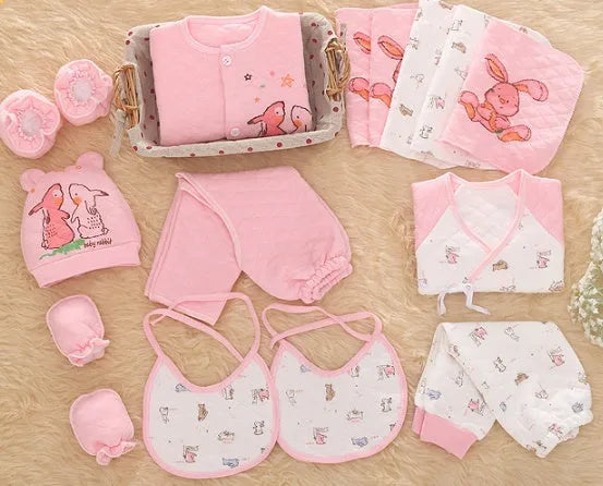 Thickened Radish Rabbit A Pink cotton padded baby clothes set for newborns with zip-up style