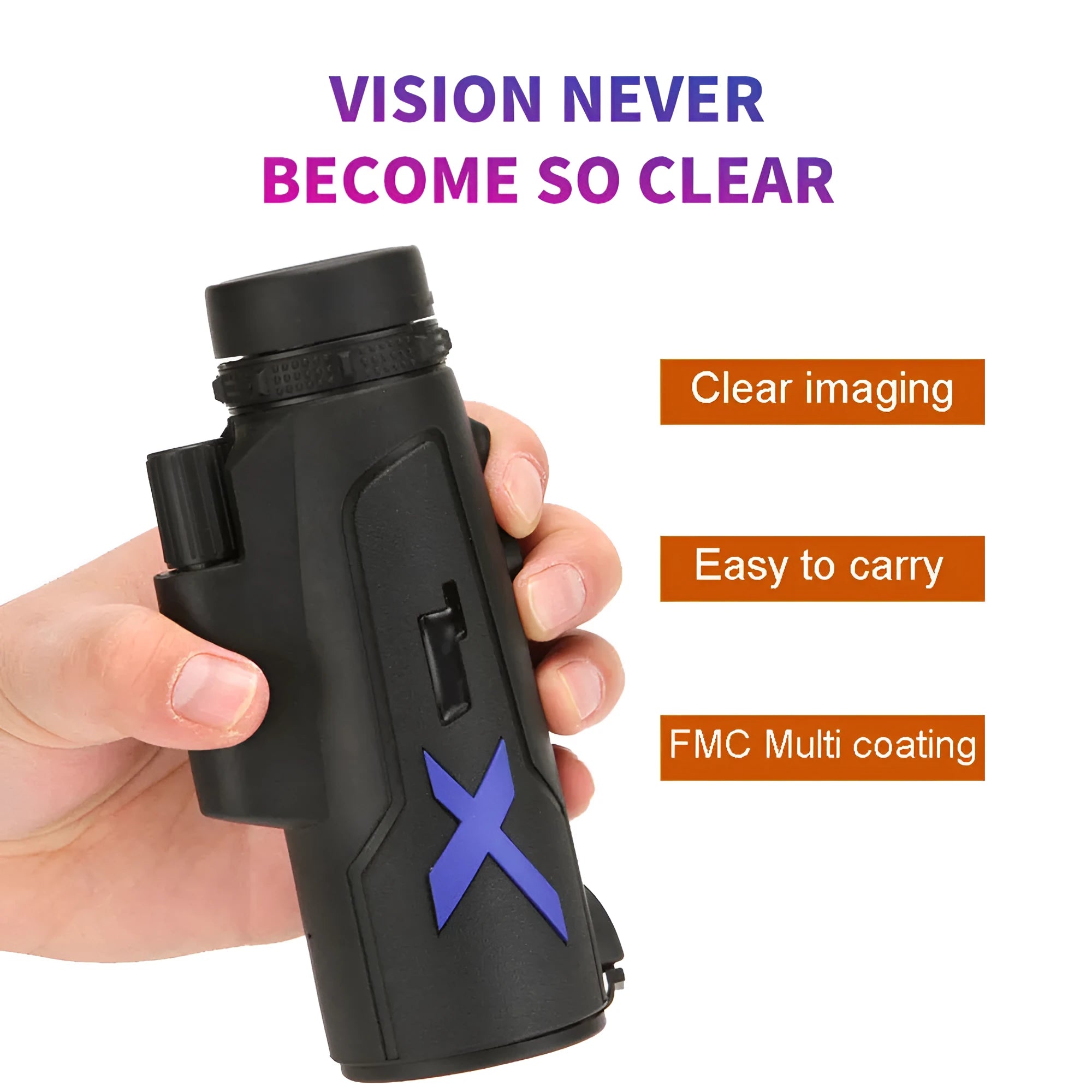Black 20x50 monocular telescope with 12x magnification for outdoor observation