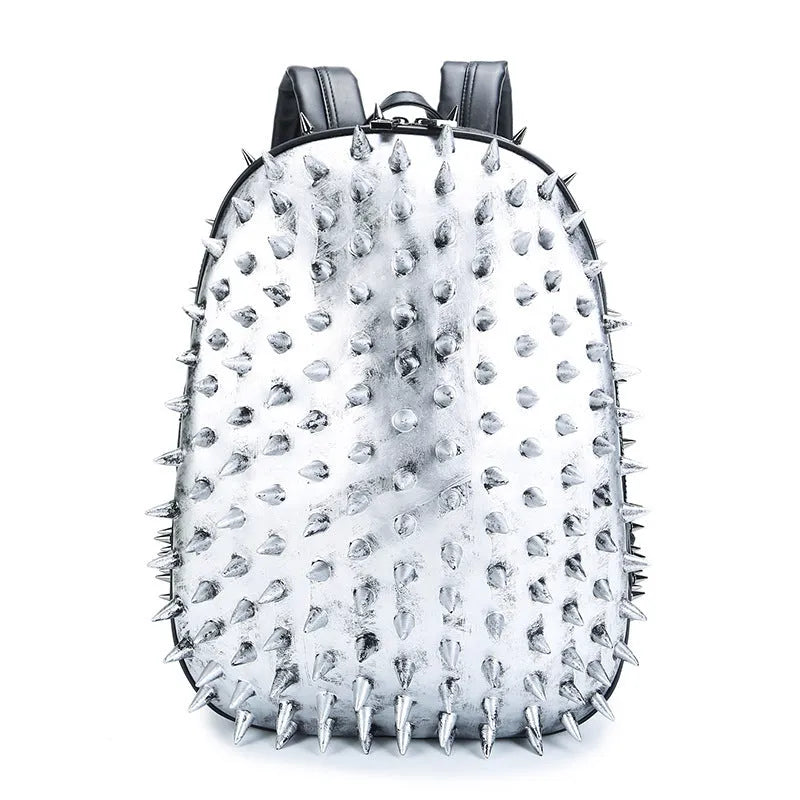 Women's punk rock backpack with hollow-out design in black colour showing shoulder straps and zipper closure